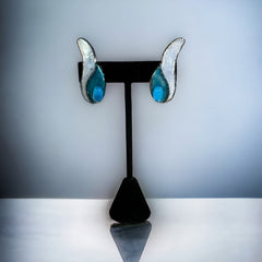 Vintage French Designer Andree Bazot Modernist Blue Enamel Earrings