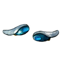 Vintage French Designer Andree Bazot Modernist Blue Enamel Earrings