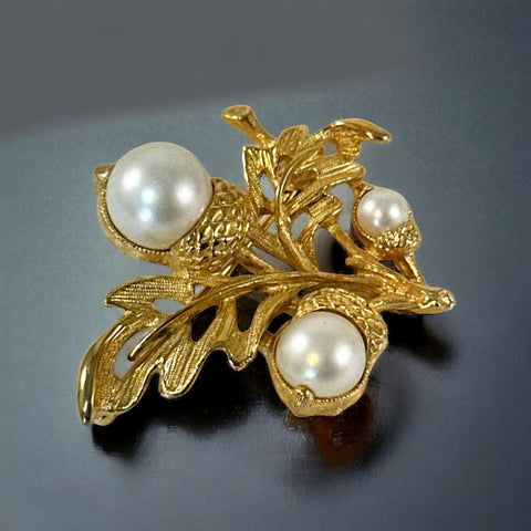 Vintage Avon Faux Pearl Acorn Brooch Pendant