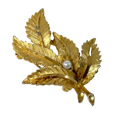 Vintage BSK Gold Tone Leaf Spray Brooch