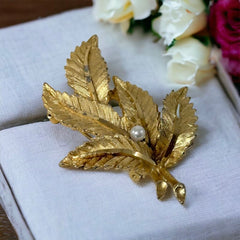 Vintage BSK Gold Tone Leaf Spray Brooch