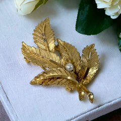 Vintage BSK Gold Tone Leaf Spray Brooch