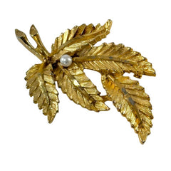 Vintage BSK Gold Tone Leaf Spray Brooch