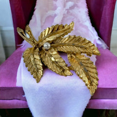 Vintage BSK Gold Tone Leaf Spray Brooch