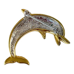 Vintage Black Enamel and Gold Tone Dolphin Brooch