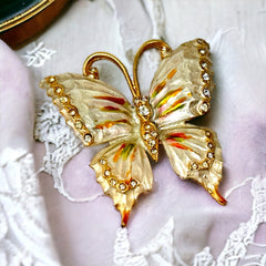 Vintage Pearlized Gold Tone Butterfly Brooch and Earrings Jewelry Set