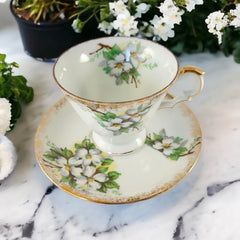 Vintage Celebrate Japan Hand-Painted China Dogwood Flower Tea Cup & Saucer Set