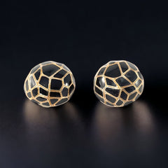 Vintage Ciner Geometric Black Enamel & Gold Tone Round Clip-on Earrings