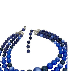 Vintage Dark Blue Moonglow Lucite & Plastic Bead 3-Strand Necklace