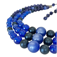 Vintage Dark Blue Moonglow Lucite & Plastic Bead 3-Strand Necklace