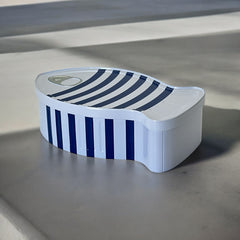 French Coastal Charm Fish-Shaped Tin Box | Blue and White Stripes Fish Metal Box