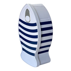 French Coastal Charm Fish-Shaped Tin Box | Blue and White Stripes Fish Metal Box