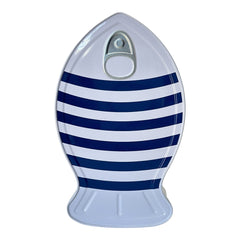 French Coastal Charm Fish-Shaped Tin Box | Blue and White Stripes Fish Metal Box