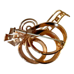 Vintage French Rose Gold Plated Floral Spray Swirl Bow Brooch