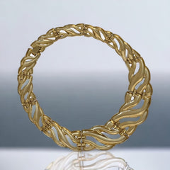 Vintage Chunky Wide Wavy Graduated Gold Tone Links Collar Necklace