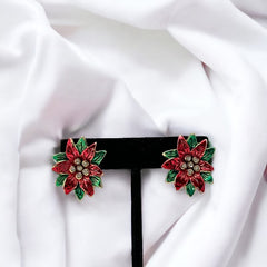 Vintage Red and Green Enamel Poinsettia Clip-on Earrings