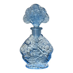 Vintage Japan Blue Pressed Glass Art Deco Style Cherubs Perfume Bottle | 1950s Decorative Scent Bottle with Dauber | Vintage Gift Idea