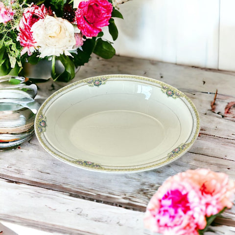 Vintage Johnson Bros England Oval Serving Bowl | 1950s Floral Pattern JB126 Gold Trim Tableware | Home Decor Gift