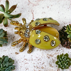 Vintage Radiant Yellow Enamel Ladybug Brooch