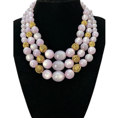 Vintage Moonglow Lucite Light Lavender 3-Strand Necklace