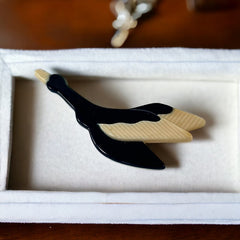 Vintage Lea Stein Flying Goose Brooch - Black & Cream