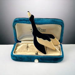 Vintage Lea Stein Flying Goose Brooch - Black & Cream