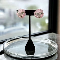 Vintage Pink Glass Flowers Clip-on Earrings