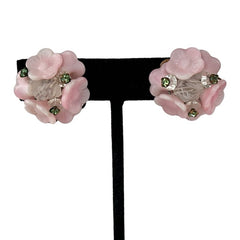 Vintage Pink Glass Flowers Clip-on Earrings