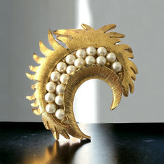 Vintage Faux Pearls Moon Crescent Brooch