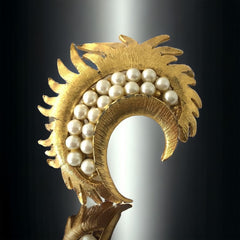 Vintage Faux Pearls Moon Crescent Brooch