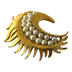 Vintage Faux Pearls Moon Crescent Brooch