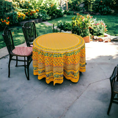 Provence Cotton Tablecloth - Round - Olive Mimosa Yellow