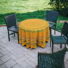 Provence Cotton Tablecloth - Round - Olive Mimosa Yellow