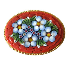 Vintage Italian Micro Mosaic Orange Floral Oval Brooch