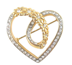 Vintage Pave Rhinestones Flower Heart Brooch