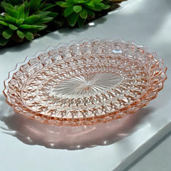 Vintage Jeanette Pink Depression Glass Holiday Buttons & Bows Oval Platter