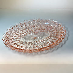 Vintage Jeanette Pink Depression Glass Holiday Buttons & Bows Oval Platter