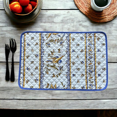 Provence Quilted Placemat - Moustiers Blue - Blue Trim - Tissus Toselli