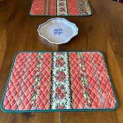 Provence Quilted Placemat - Tradition Salmon Orange - Green Trim - Marat d'Avignon