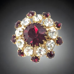 Vintage Red and Clear Rhinestones Gold Tone Brooch