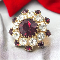 Vintage Red and Clear Rhinestones Gold Tone Brooch