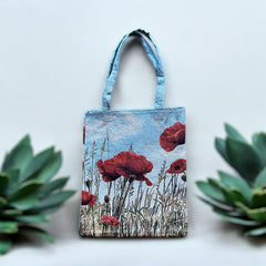 French Wild Red Poppy Field Tapestry Tote Bag | Stylish Colorful Carryall | Fashionable Summer Colors Shoulder Bag&nbsp;