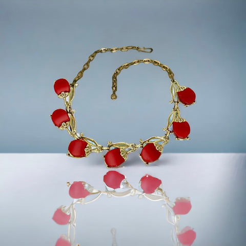 Vintage Moonglow Thermoset Lucite Red Fruits Necklace