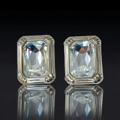 Vintage SAL© Clear Emerald Shape Crystal Statement Earrings