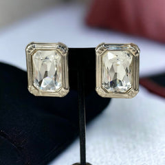 Vintage SAL© Clear Emerald Shape Crystal Statement Earrings