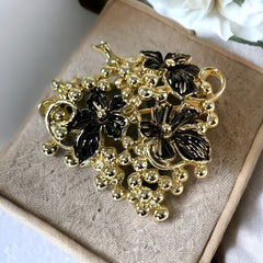 Vintage Sarah Coventry Black Enamel Flowers Grape Cluster Brooch Pendant