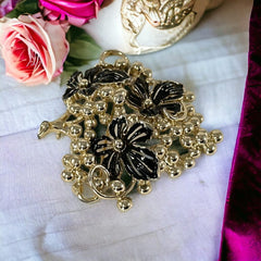 Vintage Sarah Coventry Black Enamel Flowers Grape Cluster Brooch Pendant