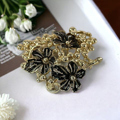 Vintage Sarah Coventry Black Enamel Flowers Grape Cluster Brooch Pendant