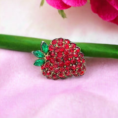 Vintage Red & Green Rhinestone Strawberry Brooch