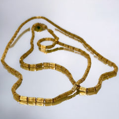 Vintage Modernist Textured Gold Tone Cylinder Bead Link Chain Necklace